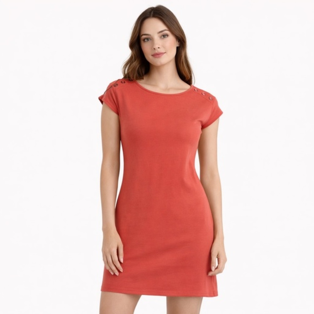 Talbots Coral 100% cotton Short Sleeve Dress Small Button Detail
